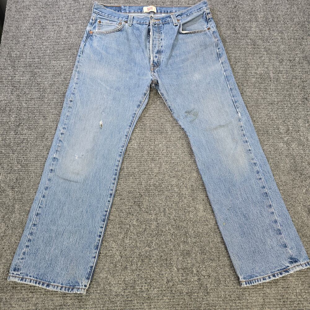 Levi's 501 Jeans Mens 36x29 Blue Straight Button Fly Distressed Light Wash Y2K